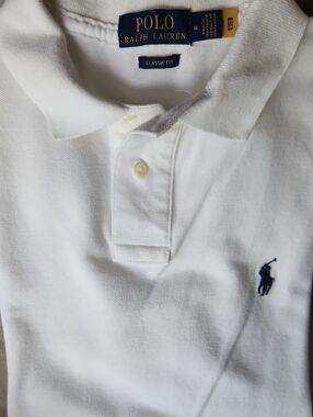 Polo by Ralph Lauren White Short-Sleeve Pique Polo with Navy Pony (M)